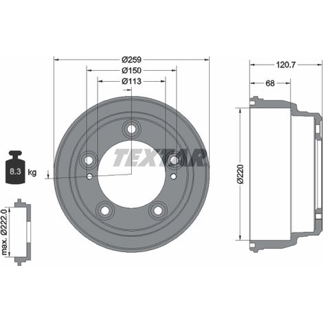 Tambour de frein Textar 94046600 HYUNDAI 584114F000 584114F001
