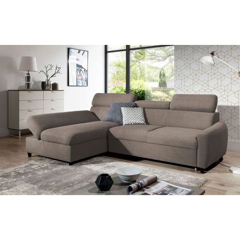 Ecksofa Schlafsofa Sofa ANTON XS in Stoff Esito Sand Ottomane Links (1/4)