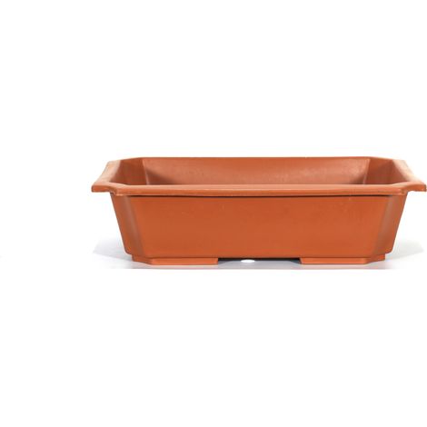Vaso rettangolare per Piante e Bonsai in plastica marrone cm. 42 (1/2)
