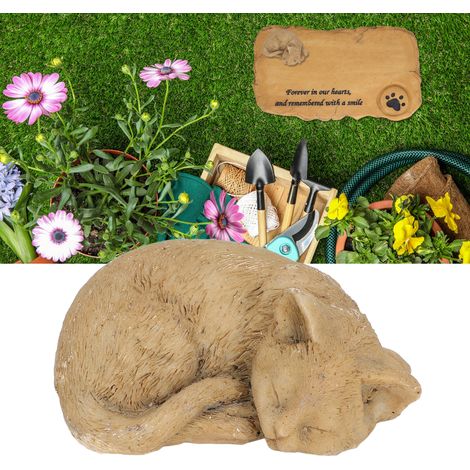 Plaque commemorative pour animaux - Monument de jardin résistant - Résine imperméable avec base en forme de chat - Pierre de mémorial en couleur sable (1/5)