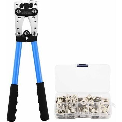 Pinces à Sertir + 60 cosses kit- AWG 10-0, 6/10/16/25/35/50 mm² TEENO, Pince Coupe-Câble Multifonctionnel avec Poingnée Antidérapant pour Électricien (1/5)