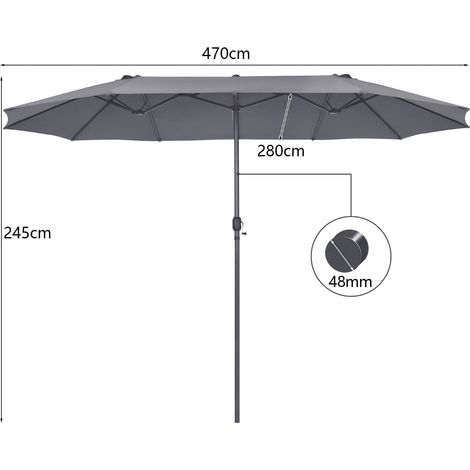 Großer Doppelschirm mit Kurbel, Dunkelgrau, 2,7 m x 4,6 m