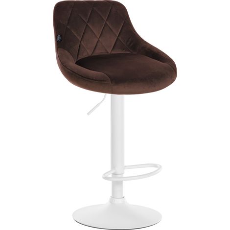 Tabouret de bar en velours marron coutures décoratives pivotant support métal blanc TDB10663