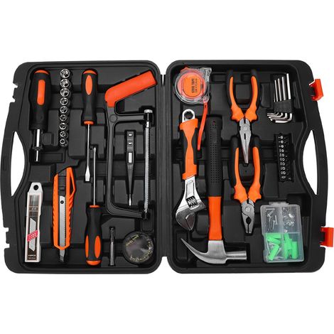 Coffret 108 Pièces Outillage Multifonction Couteau de Chantier Pince Tournevis Embouts Douilles Boîte à Outils de Réparation Quotidienne (1/5)