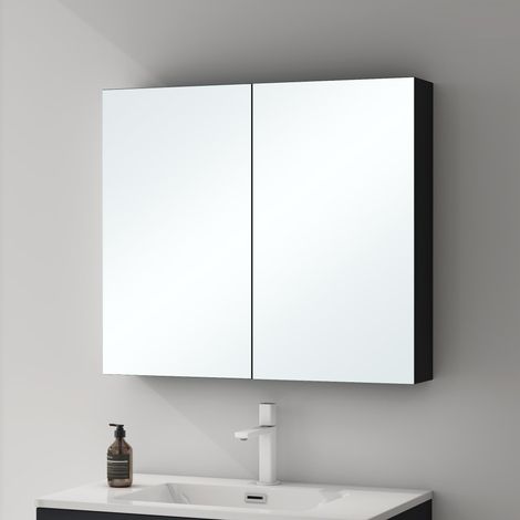 Mai & Mai Spiegelschrank mit 2 Spielgeltüren Badezimmerschrank Hängeschrank Badezimmerspiegel BxTxH 80x15x70 cm Anthrazit matt Spiegelschrank-02