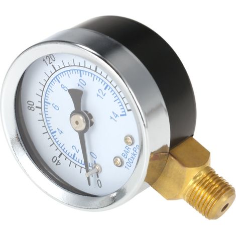 Manomètre hydraulique à cadran pour filtre de piscine, 40 mm, 0 à 200 psi (0 à 14 bar), filetage NPT 1/8". (1/5)