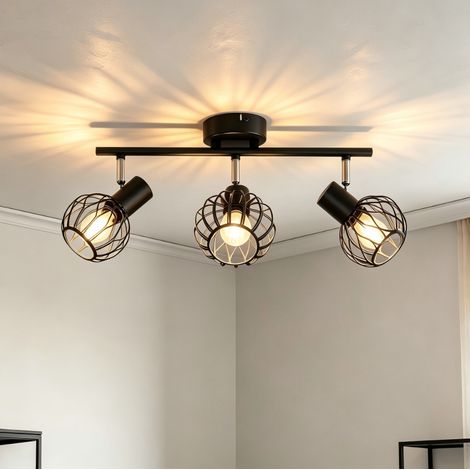 ZMH Spot Plafond LED 3 Éclairages Luminaire Noir E14 Métal 350° Pivotable Lampe Cuisine Lampe Salon Projecteur Plafond Couloir Plafonnier Sans Ampoule (1/5)