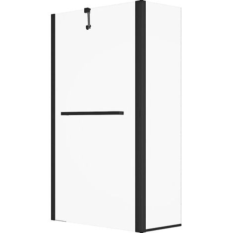 Vente-Unique – Pare-baignoire noir mat avec porte-serviette et retour pivotant – Verre trempé 5mm – Dimensions 100x140 cm – Installation facile