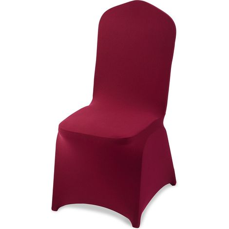 Housses de chaise bordeaux extensibles en polyester et élasthanne, lot de 50, idéales pour mariages et réceptions, taille jusqu'à 51 x 45 x 95 cm. (1/5)