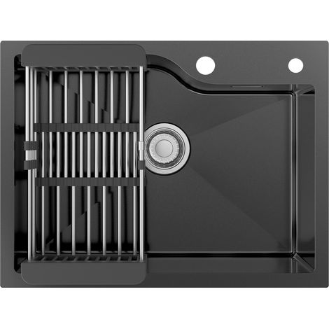 Anycee Max Lavello da cucina in acciaio inox, antracite, 60 × 45 × 18 cm, lavello da cucina a una vasca con cestello di scarico
