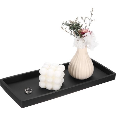 Plateau De Salle De Bain en Silicone, 11.8" x 4.9" Plateau Rectangulaire Coiffeuse, Toilette, Petit Plateau Distributeur De Savon, Flacons De Lotion, Parfum, Bijoux, Bougie, Noir'-'-