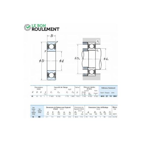 Roulement à billes 61913-DDU-NSK