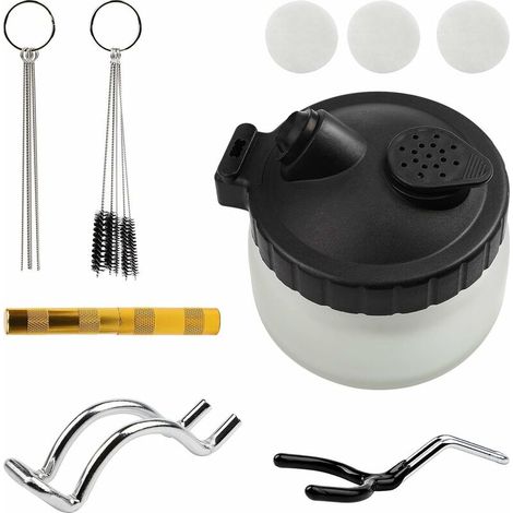 Kit de Nettoyage pour Aérographe, 1 Pot de Nettoyage pour Aérographe, 5 Brosses en Nylon, 5 Aiguilles en Acier Inoxydable, 1 Outil de Nettoyage pour Aérographe (1/5)