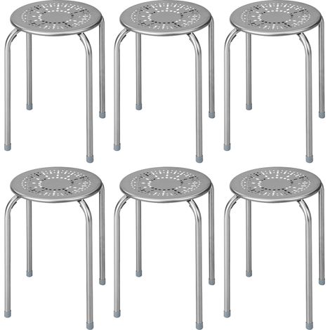 Lot de 6 Tabourets de Bar Empilables, Chaises Ensemble de Sièges, Courbé Antidérapant, Tabourets Empilables en Métal, 30 x 30 x 44,5 CM, Gris (1/5)