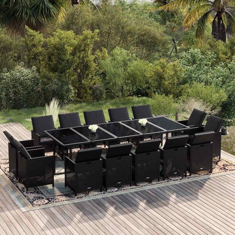 Ensemble à manger de jardin coussins 15 pcs-Salon de jardin Résine tressée Noir 387589 (1/5)