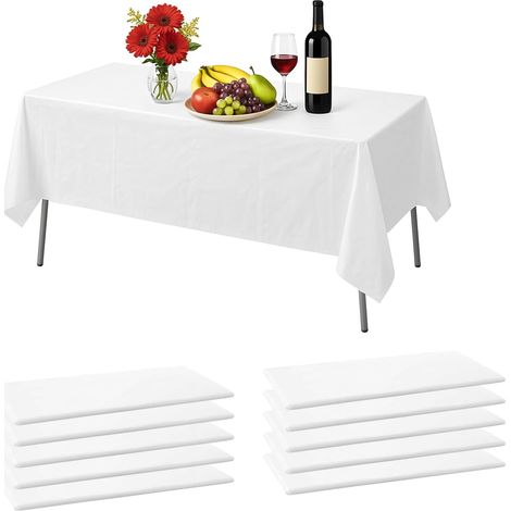 Wasserdichte rechteckige PEVA-Tischdecke, Weiß, 153 cm x 214 cm, 5er-Pack Einwegtischdecken für Partys und Hochzeiten