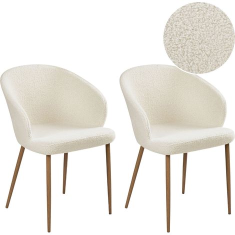 Lot de 2 Chaises de Salle à Manger Retro Vintage en Bouclé avec Accoudoirs Pieds Imitation Bois Blanc Cassé Mason (1/5)