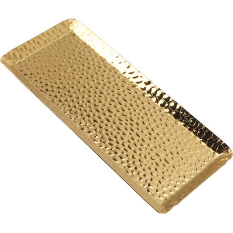 Plateau à dessert martelé en acier inoxydable 25 x 11 cm, multifonctionnel, compatible lave-vaisselle, couleur or. (1/5)