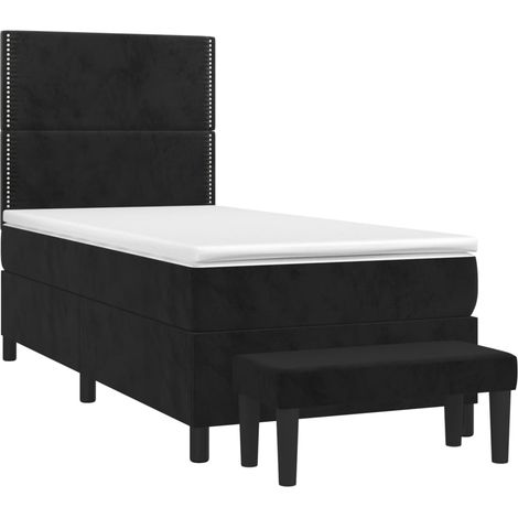 vidaXL Sommier à lattes de lit avec matelas Noir 90x190 cm Velours (1/5)