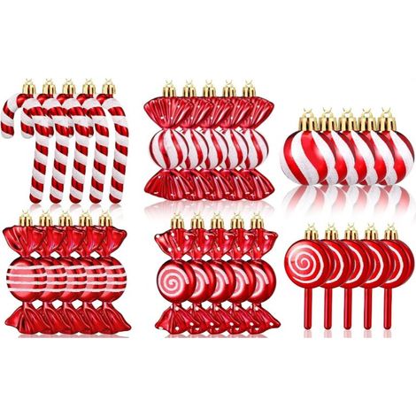 Weihnachtskugeln in Zuckerwatteform – Christbaumschmuck – Weihnachtsdekoration – 30 Stück Kunststoffkugeln – Christbaumkugeln – Rot und Weiß (1/3)