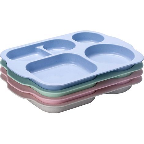 Assiette plate compartimentée - Réutilisable - 30 x 20 cm - Plastique - 4 pièces (1/5)
