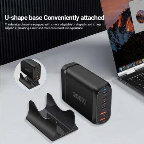 Chargeur USB C, station de charge USB C rapide 200 W à 6 ports avec 4 x USB-C + 2 x USB-A, hub mural de charge multiport portable pour iPhone 16 15 14 13 12 iPad Pro MacBook Samsung Galaxy Pixel Switc (1/4)