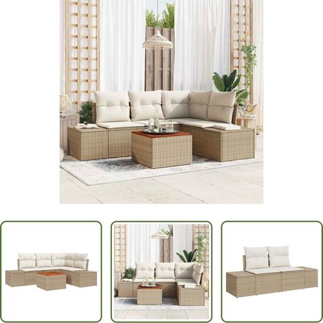 Terrassensofa - Gartensofa-set mit Speicher 5 pcs Beige und Creme Poly-Rattan (1/5)