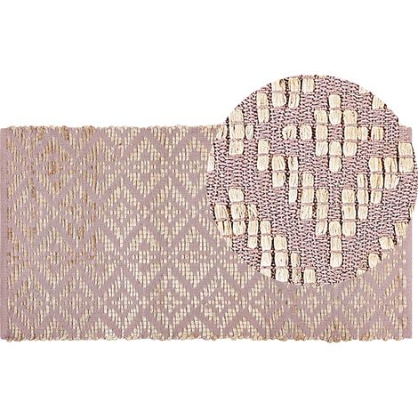 Alfombra de algodón rosa beige 80 x 150 cm yute patrón geométrico retro Gerze (1/5)