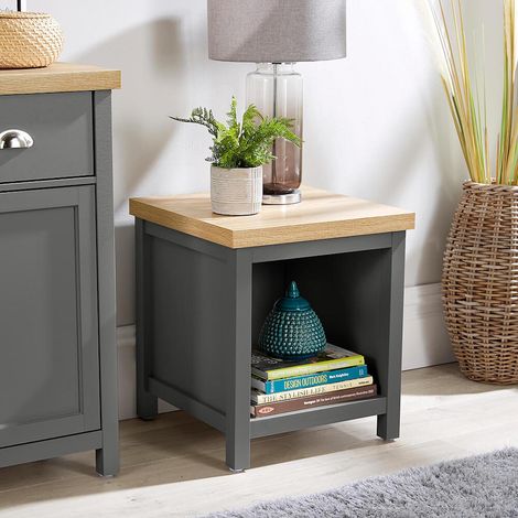 Lamp Table or Bedside Dark Grey Oak Shelf Occasional End Table Avon 36mm Top (1/3)