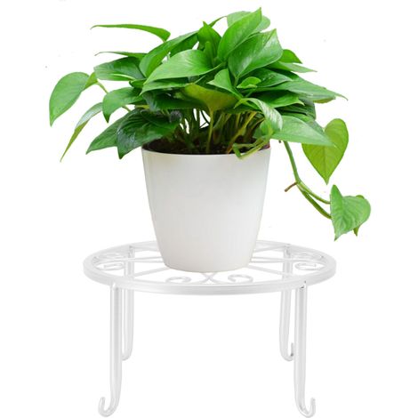 Soporte para plantas de hierro plano de un solo nivel, base para maceta, dimensiones 22 x 22 x 12 cm, blanco, 1 unidad. (1/5)
