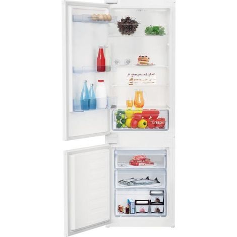 Beko – Réfrigérateur combiné intégrable 271L – Froid statique – Dégivrage automatique – Technologie MinFrost – 3 tiroirs congélateur – 35 dB