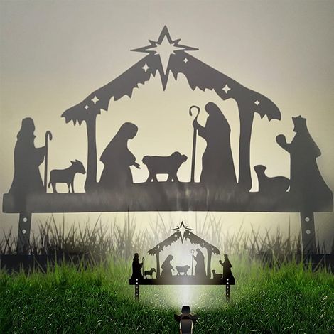 Nativity Set - Wrought Iron Outdoor Nativity Silhouettes - For Garden Yard Display - Weather Resistant - 1 Set (1/4)