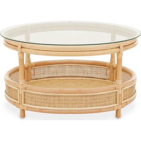 Interiors by Premier Elegant Rattan Coffee Table With Glass Top, Round Cane Furniture, Sturdy Outdoor Table, Stable Coffee Table (1/5)