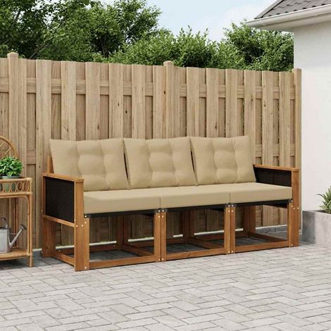 vidaXL Conjunto de sofás de exterior 3 uds. Natural y Beige (1/5)