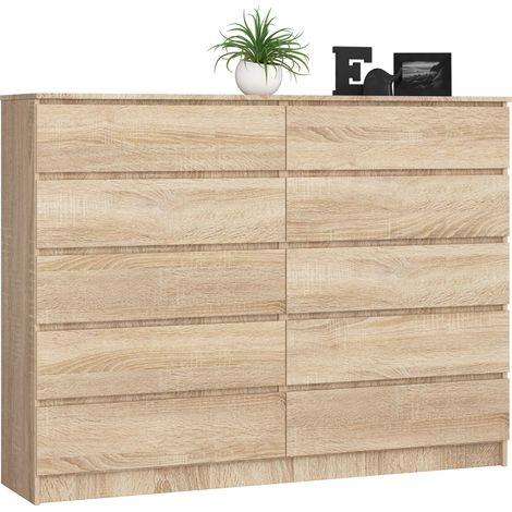 Akord – Commode enfant 160 cm – 10 tiroirs – Panneau stratifié – Façade chêne sonoma – Dimensions 160x40x121 cm (1/5)