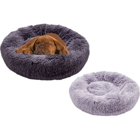 Cuccia Cane Gatto Cuscino Peloso Morbido Peluches Caldo Rotondo Ciambella Animali Fluffy, misuraPiccolacoloreGrigio Scuro (1/5)