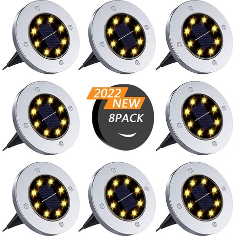 Lampe Solaire Extérieur,8 Pièces Lampe Solaire au Sol Lumière Extérieure étanche à 8LEDS pour Passerelle (Blanc chaud) (1/5)