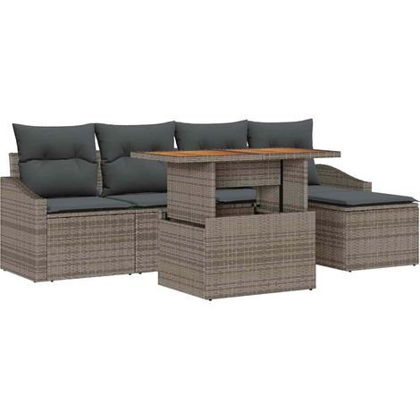 Garden Sofa Set with Storage 6 pcs Grey Poly rattan vidaXL
