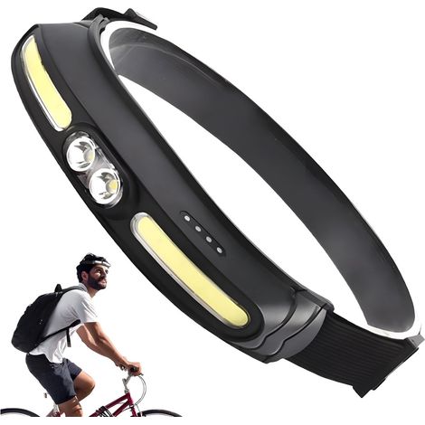 Lampada frontale a LED ricaricabile - Regolabile - Alimentazione USB - Impermeabile - 5 modalità di illuminazione - Ideale per campeggio, corsa, pesca ed escursionismo - Nera (1/4)