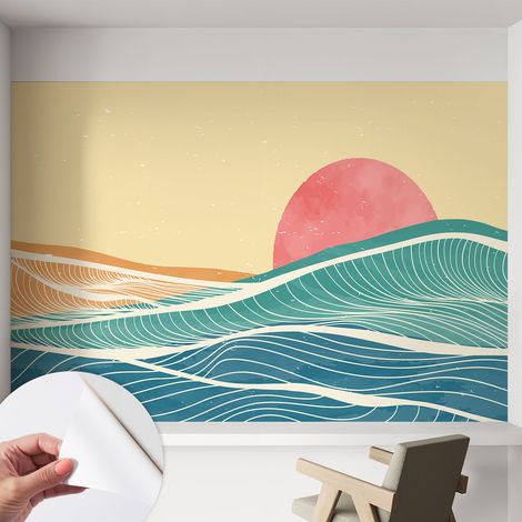 Papier peint autocollant avec imprimé pour intérieur moderne application facile a motif Vagues marines 152x104 cm (1/5)