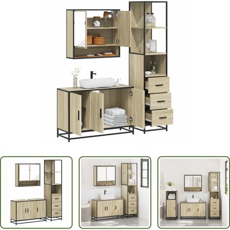 vidaXL Armoire à miroir -  Ensemble de meubles de salle de bain 3 pcs chêne sonoma (1/5)