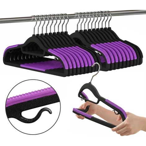 Ensemble de cintres avec revêtement antidérapant SOFTY, 20 pièces, noir et violet