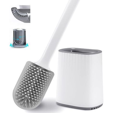 Toilettenbürste, Hängende Silikon-Toilettenbürste mit Halterung, Wand- und Stand-Toilettenbürste, Schnelltrocknend mit Wasserfilterbasis (Weiß)