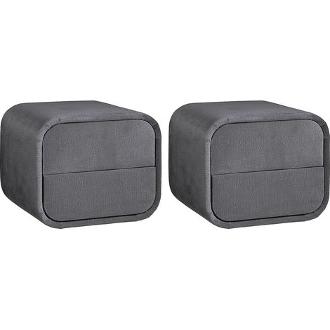 Lot de 2 tables de chevet – 2 tiroirs – Velours – Gris – VENALORA (1/5)