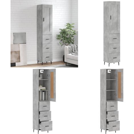 Buffet haut Gris béton 34,5x34x180 cm Bois d'ingénierie - Buffet Design Moderne - Meuble Rangement Gris - Armoire Cuisine - Buffet Bas Prix - Commode Salon - Home & Living (1/5)