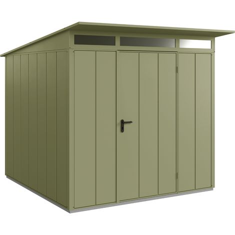 Hörmann Metall-Gerätehaus Berry Modern mit Pultdach Typ 2, 248 x 283 cm, schilfgrün, 7 m², 1-flüglige Tür (1/5)