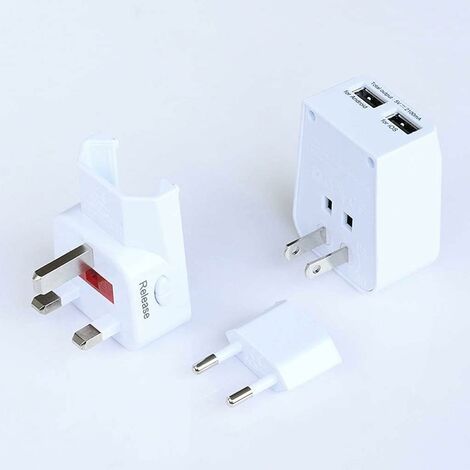 BUNTHAUS Adaptateurs pour l'international Adaptateur de Prise Portable de Prise Internationale 2 USB Ports universels for 150 pays-100240 Volts Adaptateur de Sortie en Plastique Portable, sûr et Durab (1/5)