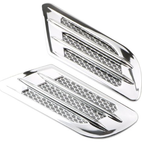 Sollbry 2Pcs Autocollant de Grille D'aération Latérale de Voiture, Couvercle de Trou D'évent de Grille D'admission D'air Ventilation, Filet Autocollant Décoratif Universel pour Côté Voiture(Argent) (1/5)