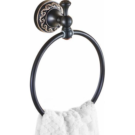 Black Towel Ring, Oil Rubbed Bronze Brass Towel Holder, Retro Vintage Antique Towel Ring with Drilling