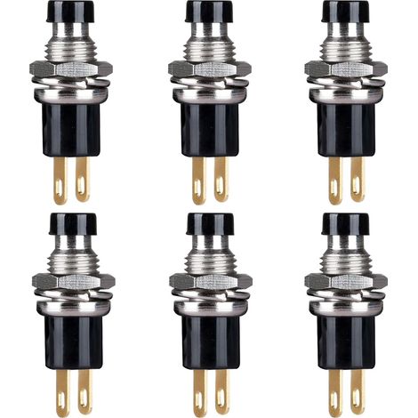 6 pièces auto-verrouillant 7mm Mini bouton poussoir SPST Type de verrouillage ON / OFF 2 Pin bouton rond 3V-6V-12V-24V-230V / 1A Mini interrupteur pour le modèle de chemin de fer Hobby (noir)